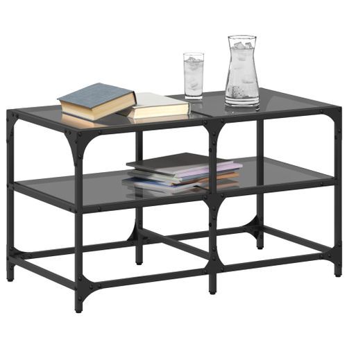 Table basse avec dessus en verre noir 78,5x40x45 cm acier - Photo n°3; ?>