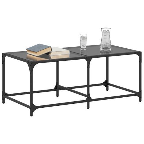 Table basse avec dessus en verre noir 98,5x50x40 cm acier - Photo n°3; ?>