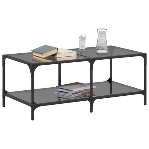 Table basse avec dessus en verre noir 98,5x50x40 cm acier - Photo n°3; ?>