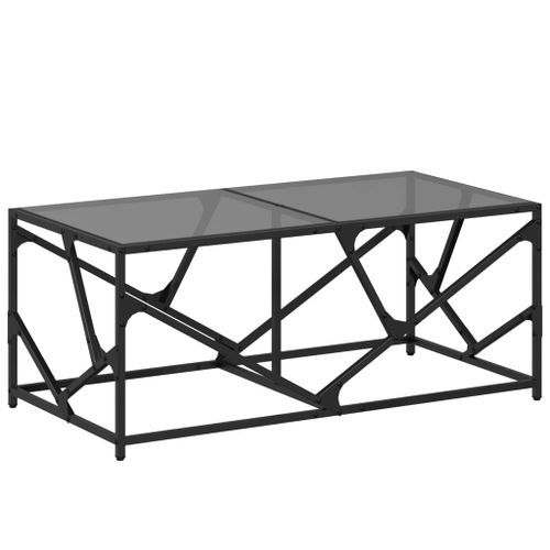 Table basse avec dessus en verre noir 98,5x50x41 cm acier - Photo n°2; ?>