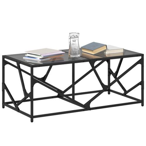 Table basse avec dessus en verre noir 98,5x50x41 cm acier - Photo n°3; ?>