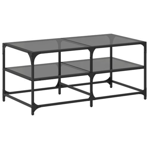 Table basse avec dessus en verre noir 98,5x50x45 cm acier - Photo n°2; ?>