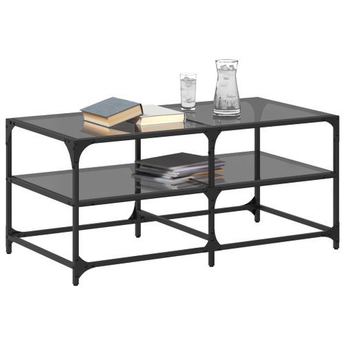 Table basse avec dessus en verre noir 98,5x50x45 cm acier - Photo n°3; ?>