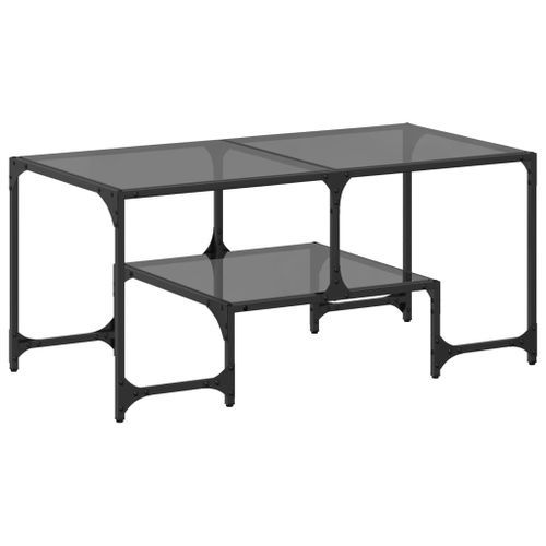 Table basse avec dessus en verre noir 98,5x50x45 cm acier - Photo n°2; ?>