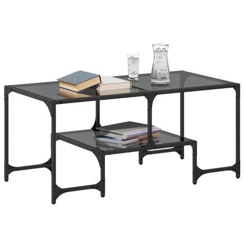 Table basse avec dessus en verre noir 98,5x50x45 cm acier - Photo n°3; ?>