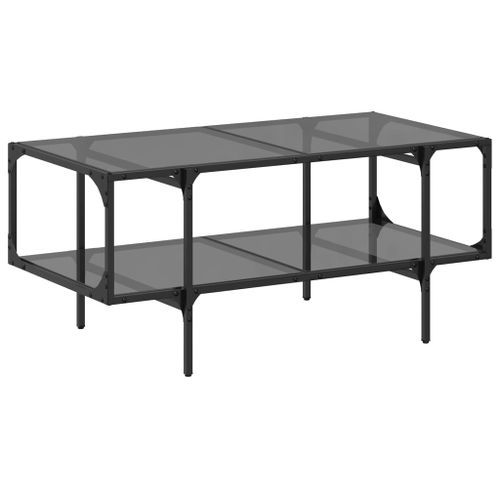 Table basse avec dessus en verre noir 98,5x50x45 cm acier - Photo n°2; ?>