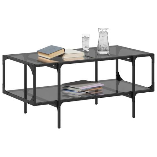 Table basse avec dessus en verre noir 98,5x50x45 cm acier - Photo n°3; ?>