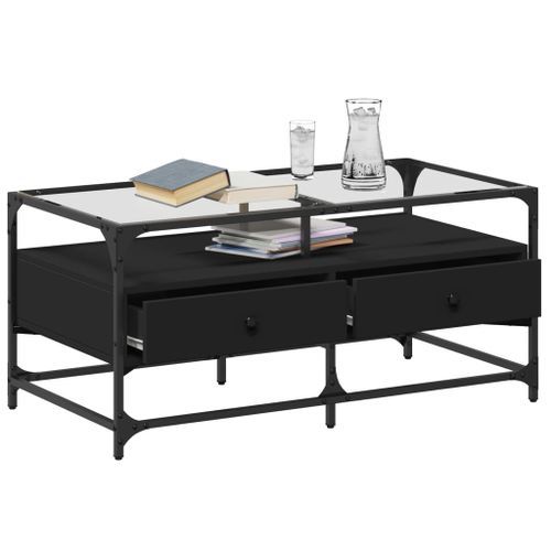 Table basse avec dessus en verre noir 98,5x50x45 cm acier - Photo n°3; ?>