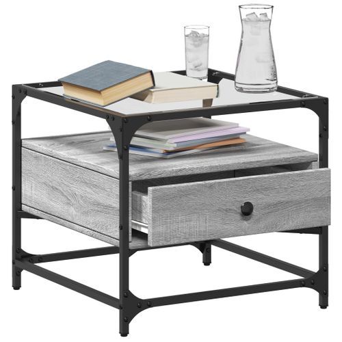 Table basse avec dessus en verre sonoma gris 50x50x45 acier - Photo n°3; ?>