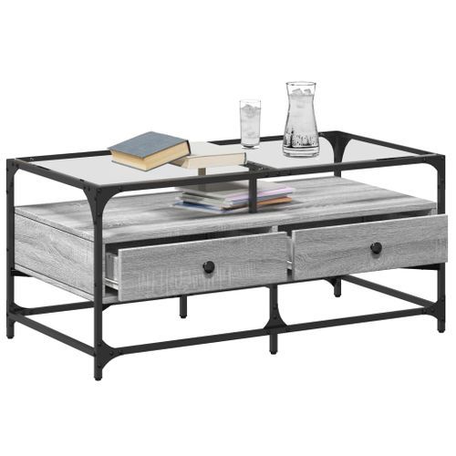 Table basse avec dessus en verre sonoma gris 98,5x50x45cm acier - Photo n°3; ?>