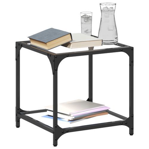 Table basse avec dessus en verre transparent 40x40x40 cm acier - Photo n°3; ?>