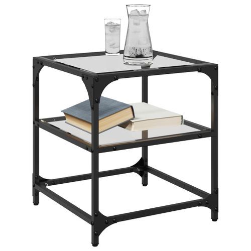 Table basse avec dessus en verre transparent 40x40x45 cm acier - Photo n°3; ?>