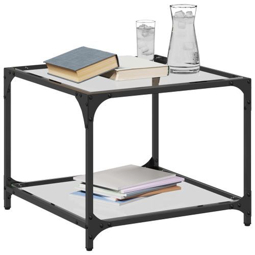 Table basse avec dessus en verre transparent 50x50x40 cm acier - Photo n°3; ?>