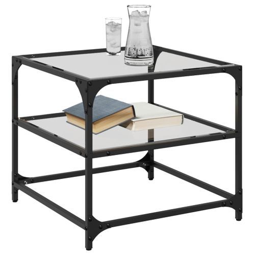 Table basse avec dessus en verre transparent 50x50x45 cm acier - Photo n°3; ?>