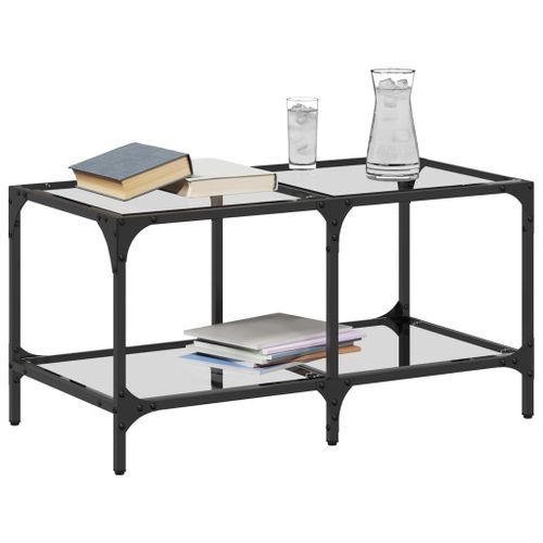 Table basse avec dessus en verre transparent 78,5x40x40cm acier - Photo n°3; ?>