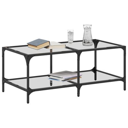 Table basse avec dessus en verre transparent 98,5x50x40cm acier - Photo n°3; ?>