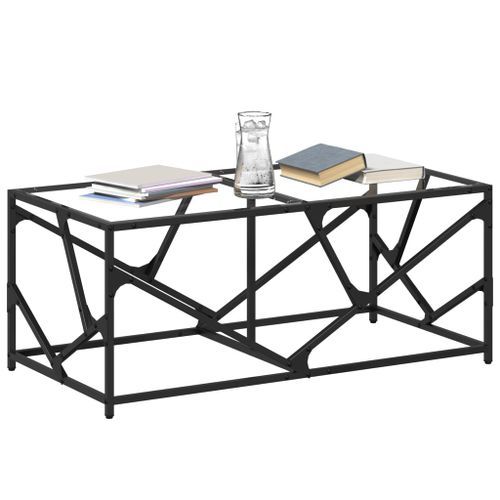 Table basse avec dessus en verre transparent 98,5x50x41cm acier - Photo n°3; ?>