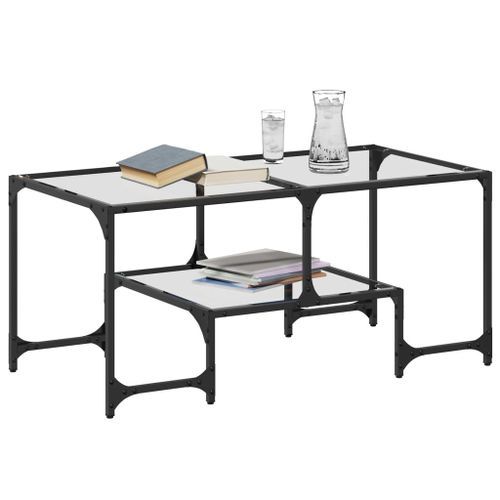 Table basse avec dessus en verre transparent 98,5x50x45cm acier - Photo n°3; ?>