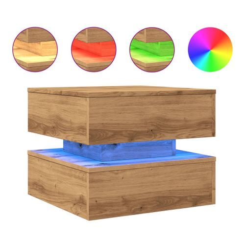 Table basse avec lumières LED chêne artisanal 50x50x40 cm - Photo n°2; ?>