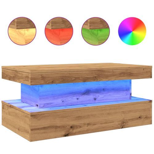 Table basse avec lumières LED chêne artisanal 90x50x40 cm - Photo n°2; ?>