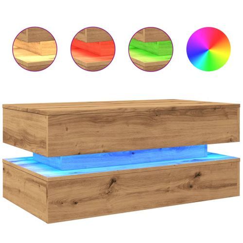 Table basse avec lumières LED chêne artisanal 90x50x40 cm - Photo n°2; ?>