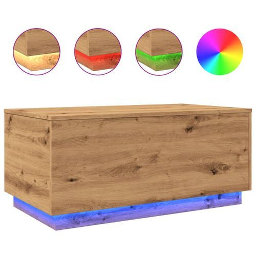 Table basse avec lumières LED chêne artisanal 90x50x40 cm - Photo n°2; ?>