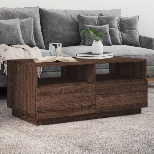 Table basse avec lumières LED chêne marron 90x49x40 cm - Photo n°2; ?>