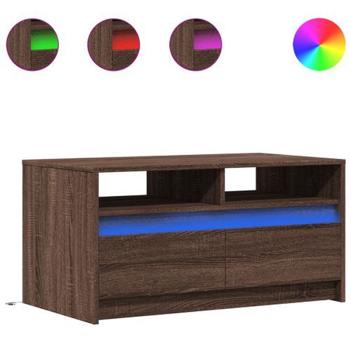 Table basse avec lumières LED chêne marron bois d'ingénierie - Photo n°2; ?>