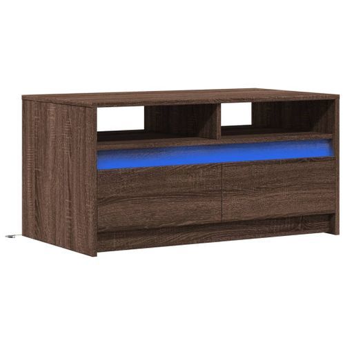 Table basse avec lumières LED chêne marron bois d'ingénierie - Photo n°3; ?>