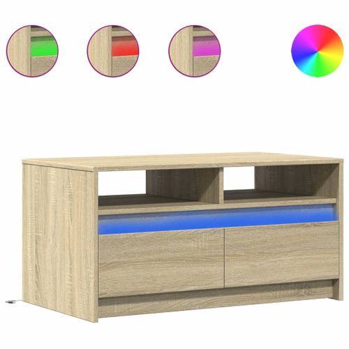 Table basse avec lumières LED chêne sonoma bois d'ingénierie - Photo n°2; ?>