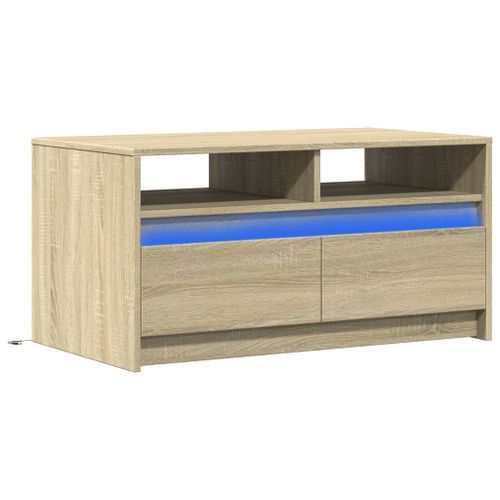 Table basse avec lumières LED chêne sonoma bois d'ingénierie - Photo n°3; ?>