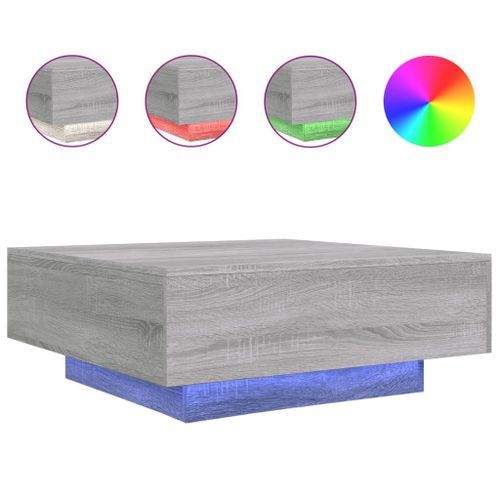 Table basse avec lumières LED sonoma gris 80x80x31 cm - Photo n°2; ?>