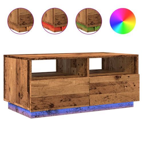 Table basse avec lumières LED vieux bois 90x49x40 cm - Photo n°2; ?>