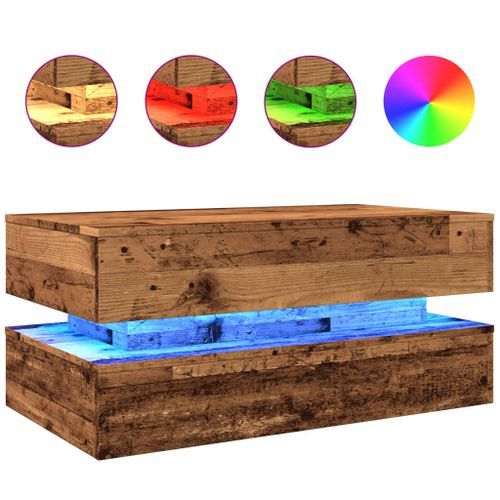 Table basse avec lumières LED vieux bois 90x50x40 cm - Photo n°2; ?>