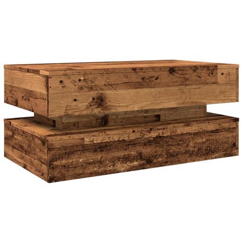 Table basse avec lumières LED vieux bois 90x50x40 cm - Photo n°3; ?>