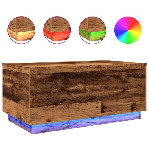 Table basse avec lumières LED vieux bois 90x50x40 cm - Photo n°2; ?>