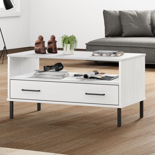 Table basse avec pieds en métal Blanc 85x50x45 cm Bois OSLO - Photo n°2; ?>