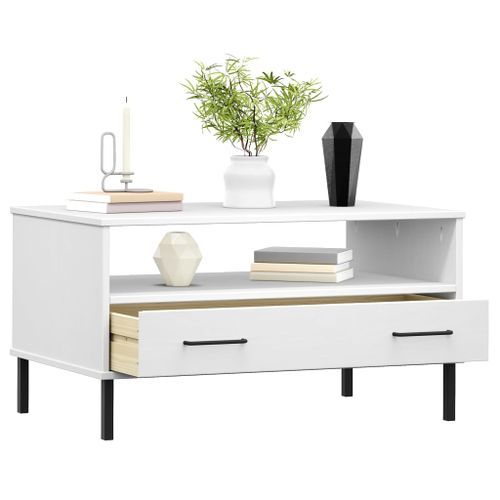 Table basse avec pieds en métal Blanc 85x50x45 cm Bois OSLO - Photo n°3; ?>