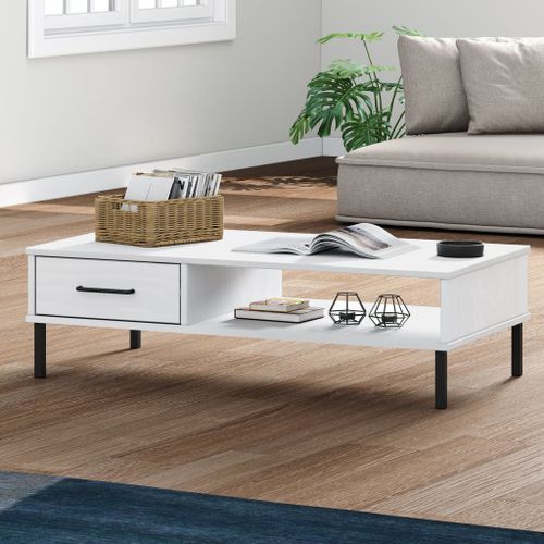 Table basse avec pieds en métal Blanc Bois pin massif OSLO - Photo n°2; ?>