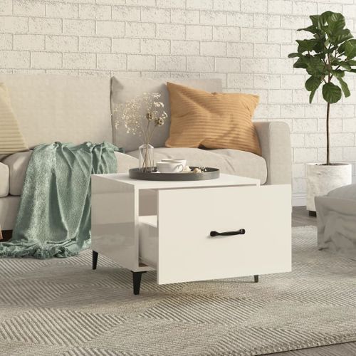 Table basse avec pieds en métal Blanc brillant 50x50x40 cm - Photo n°3; ?>