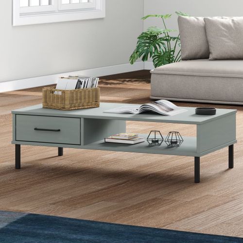 Table basse avec pieds en métal Gris Bois pin massif OSLO - Photo n°2; ?>