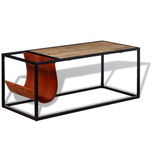 Table basse avec porte-revues Cuir véritable 110 x 50 x 45 cm - Photo n°2; ?>