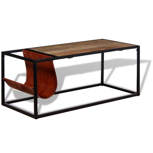 Table basse avec porte-revues Cuir véritable 110 x 50 x 45 cm - Photo n°3; ?>