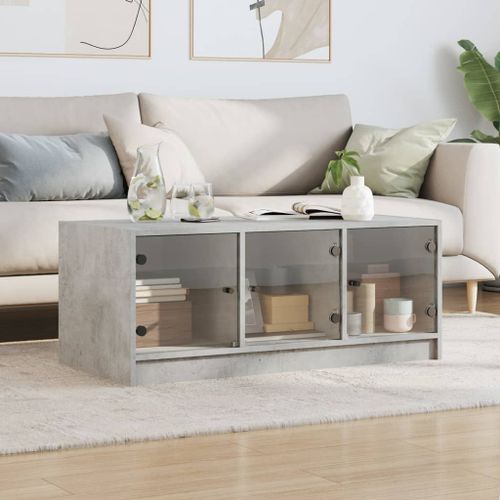 Table basse avec portes en verre gris béton 102x50x42 cm - Photo n°3; ?>