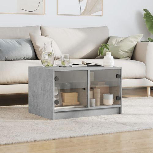Table basse avec portes en verre gris béton 68x50x42 cm - Photo n°3; ?>