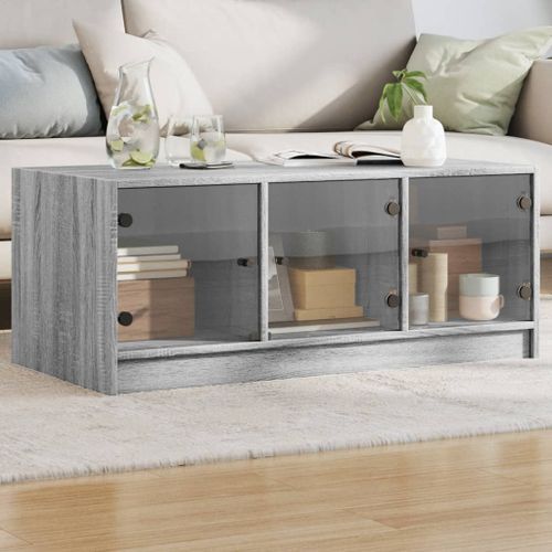 Table basse avec portes en verre sonoma gris 102x50x42 cm - Photo n°2; ?>