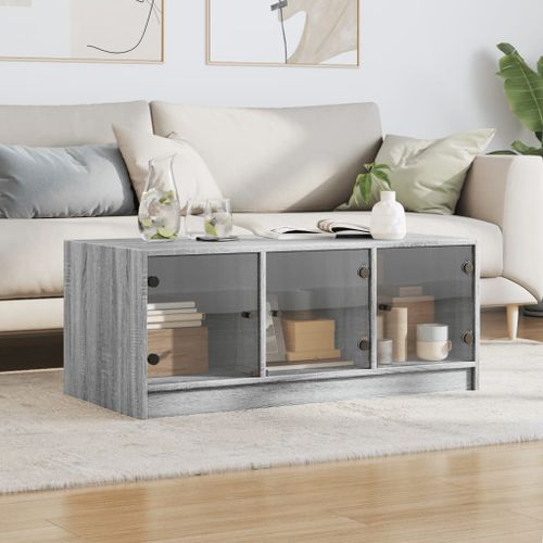 Table basse avec portes en verre sonoma gris 102x50x42 cm - Photo n°3; ?>