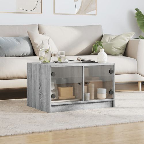 Table basse avec portes en verre sonoma gris 68x50x42 cm - Photo n°3; ?>