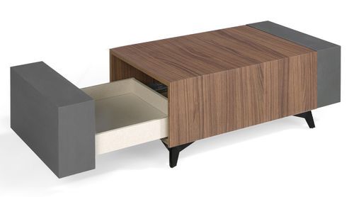 Table basse avec rangement marron et anthracite avec des pieds bois noir Kalieto 110 cm - Photo n°3; ?>