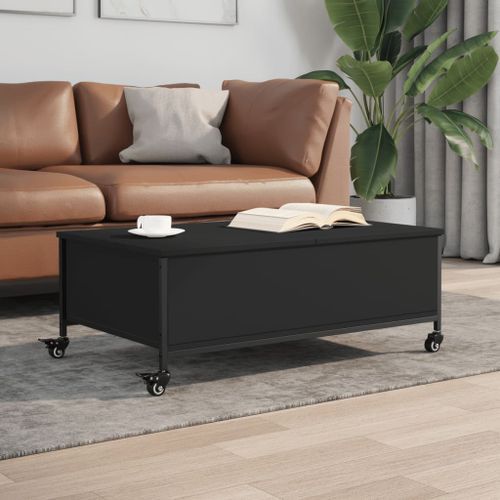 Table basse avec roulettes noir 91x55x34 cm bois d'ingénierie - Photo n°2; ?>